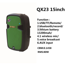 15inch Trolley Battery Bluetooth Speaker with Light Red Net, DJ Speaker Powerful Speaker Qx-23